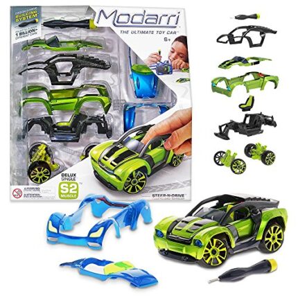 Modarri Delux S2 Muscle Car Build Your Car Kit Toy Set - Ultimate Toy Car: Make Your Own Car Toy - For Thousands of Designs - Real Steering and Suspension - Educational Take Apart Toy Vehicle