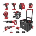 SKIL PWR CORE 20V Brushless 9-Tool Power Tool Combo Kit Including 2 * 2.0Ah Batteries, Charger, and Rolling Tool Box -CB8009B-20