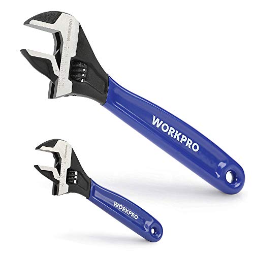 WORKPRO 2-piece Adjustable Wrench Set, 6-Inch & 10-Inch Wrenches, Wide WORKPRO 2-piece Adjustable Wrench Set, 6-Inch & 10-Inch Wrenches, Wide Jaw Black Oxide Wrench, Metric & SAE Scales, Cr-V Steel, for Home, Garage, Workshop
