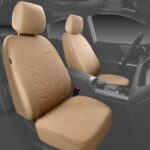 CAR PASS Universal Beige Front Seat Covers Airbag Compatible Tire Print - Image 2