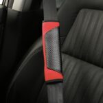 Carbon Fiber Seat Belt Covers Shoulder Pad 2PC Black Red Leather - Image 5