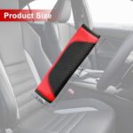 Carbon Fiber Seat Belt Covers Shoulder Pad 2PC Black Red Leather - Image 2
