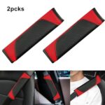 Carbon Fiber Seat Belt Covers Shoulder Pad 2PC Black Red Leather - Image 3