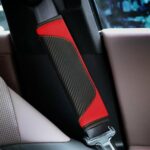 Carbon Fiber Seat Belt Covers Shoulder Pad 2PC Black Red Leather - Image 6