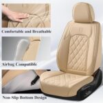 Luxury Faux Leather Car Seat Covers Full Set Waterproof Beige - Image 5