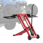 EROMMY 500LB Hydraulic Mower Lift for 40-47.6" Axle, 24" Lawn Tractor Jack with 3-Height Adjustment, Zero Turn Mower Lift for Maintenance & Repair, Red