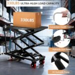 500lb Hydraulic Scissor Lift Cart 28" Height 4 Wheels Black - Image 2
