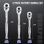WORKPRO 3PC Ratchet Set 72-Tooth Quick Release 1/4 3/8 1/2 Drive - Image 2