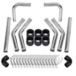 SUNROAD 2.5" 8pcs Universal Aluminum hose 610MM Polished Aluminum Turbo Intercooler hose+8 Elbow Hose+16 Clamps
