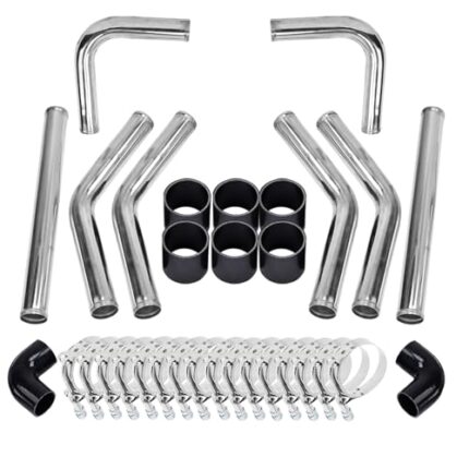 SUNROAD 2.5" 8pcs Universal Aluminum hose 610MM Polished Aluminum Turbo Intercooler hose+8 Elbow Hose+16 Clamps