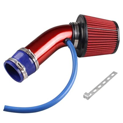Sporacingrts Cold Air Intake Pipe, 76mm 3 Inch Universal Performance Car Cold Air Intake Turbo Filter Aluminum Automotive Air Filter Induction Flow Hose Pipe Kit (Red)