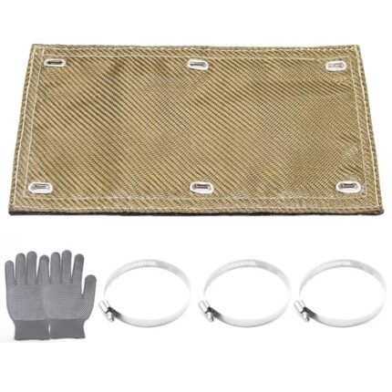 weideer 6" x 12" Exhaust Heat Shield,Titanium Pipe Shield, 2 layer Material Heat Protection Up to 1350° with Gloves for Motorcycle Exhaust Pipe,Muffler,Electrical Wiring K-164
