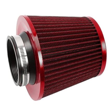 muge racing 3-inch Cold Air Intake Filter 76mm, High Performance Clamp-On Engine Intake Air Filter, Washable Reusable & Universal Round Tapered Replacement Air Filter, Red