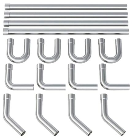 A-KARCK Stainless Steel Mandrel Bends 16 Pcs, 2.25 Inches 304 Stainless Steel DIY Custom Exhaust Tubing Pipe Straight & U-Bend Kit, Universal Fit