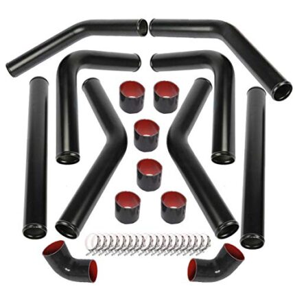 8PCS Universal 2.5 Inch Aluminum Intercooler Piping U-Pipe Black Kit & T-Bolt Clamps & Black Coupler (2.5 Inch)