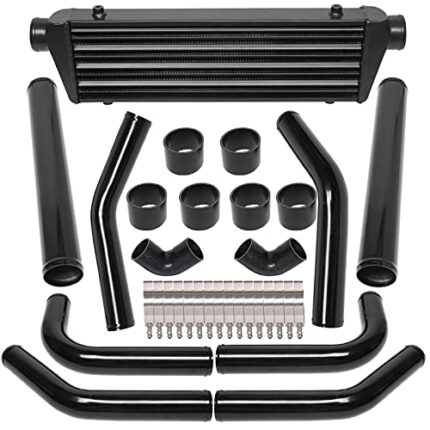 28" x 7" x 2.5" Universal Intercooler Kit with Intercooler + 2.5" 8pcs Bent Pipes + 6pcs Straight Couplers + 2pcs 90 Degrees Elbow Couplers + 16pcs Clamps Black