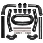 8Pcs Universal Aluminum Intercooler Piping U-Pipe Black Kit with T-Bolt Clamps and Black Coupler (8Pcs 3 Inch)