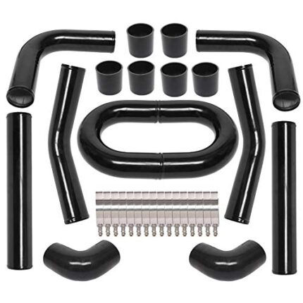 8Pcs Universal Aluminum Intercooler Piping U-Pipe Black Kit with T-Bolt Clamps and Black Coupler (8Pcs 3 Inch)