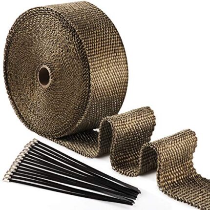 2" x 50" Exhaust Wrap,Titanium Exhaust Heat Wrap,Fiberglass Exhaust Header Wrap Roll with 15 Stainless Steel Ties,High Temp Heat Shield Tape for Motorcycle Car Truck Exhaust Pipes